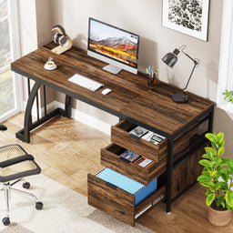 Computer Desk with 3 Drawers, 59-Inch PC Desk with Reversible Drawers, Industrial Study Writing Table Workstation