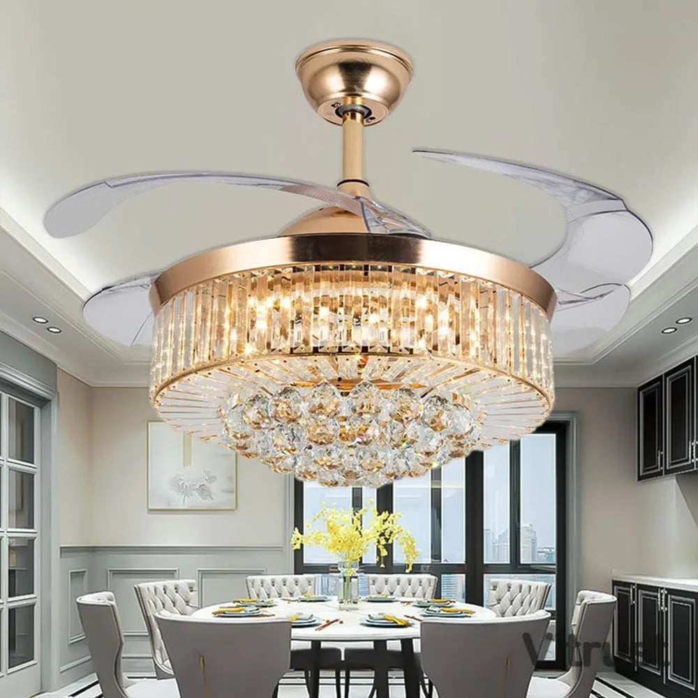 42-Inch Crystal Fandelier with Remote