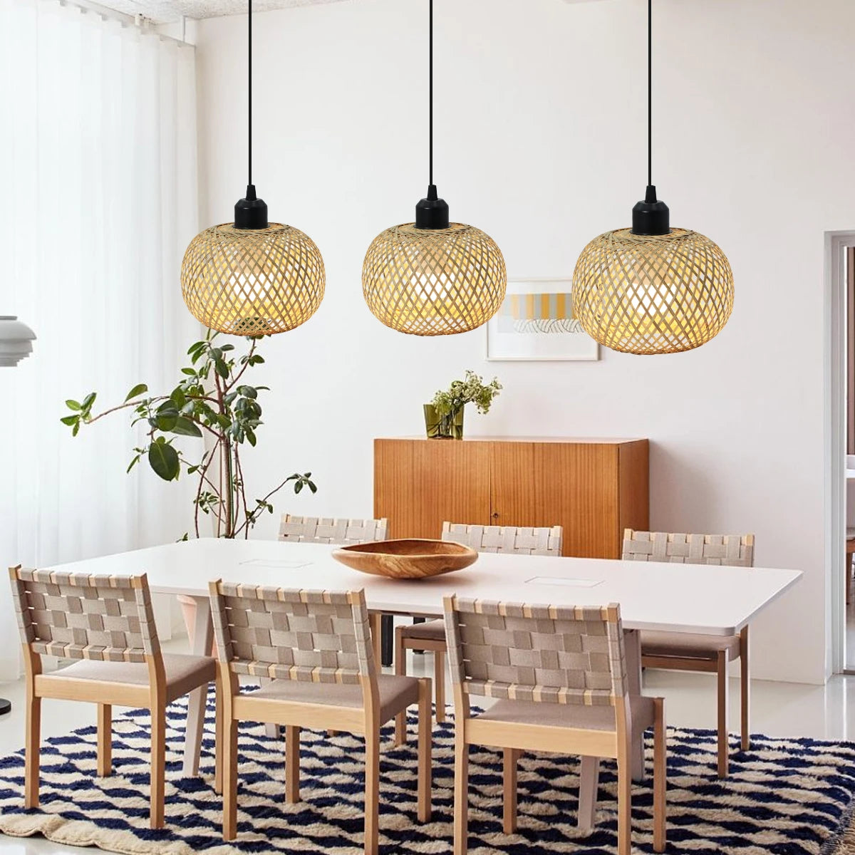 Bamboo Pendant Lamp Natural Rattan Chandeliers E27 Hand-Knitting Café Restaurant Living Room Decor Hanging Lamp Indoor