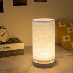 Solid Wood LED Table Lamp, Grey Linen Shade