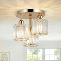 3-Light gold crystal semi-flush mount ceiling light installed in a room