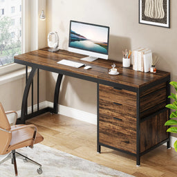Computer Desk with 3 Drawers, 59-Inch PC Desk with Reversible Drawers, Industrial Study Writing Table Workstation