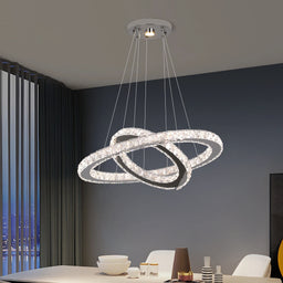 Modern Led Pendant Light Luxury Crystal Rings Dimmable Chandelier Hanging Lustre Ceiling Lamp Living Dining Room Decor Fixture