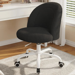 Height Adjustable Vanity Chair with Wheels Cute Makeup Desk Chair Soft Lumbar Support for Small Space Bedroom Home Office