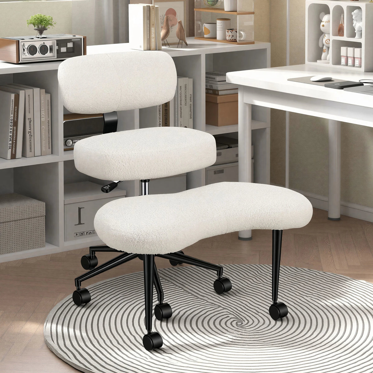 Teddy Fleece Armless Ergonomic Office Chair with Lumbar Support Rolling Swivel Multiple Combination Methods Office Chair