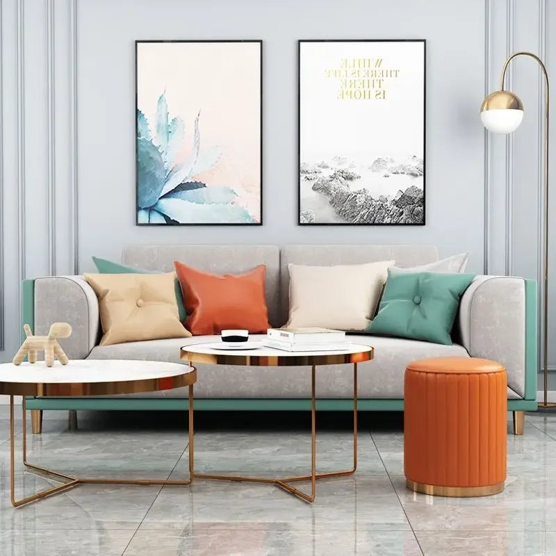 Nordic Style Leather round Stool Small Entryway Bench Luxury Low Ottoman for Changing Shoes Fabric Seating with Elegant Design