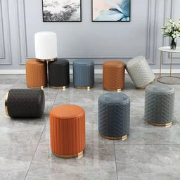 Nordic Style Leather round Stool Small Entryway Bench Luxury Low Ottoman for Changing Shoes Fabric Seating with Elegant Design