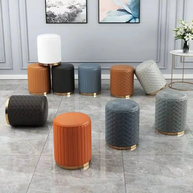 Nordic Style Leather round Stool Small Entryway Bench Luxury Low Ottoman for Changing Shoes Fabric Seating with Elegant Design