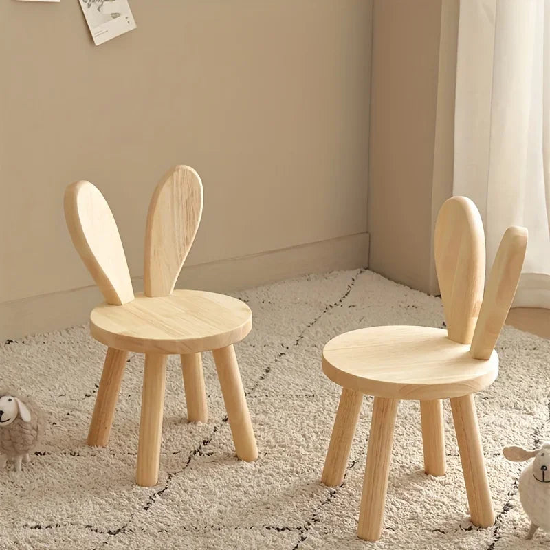 1Pc Creative Small Board Stool, Cute Rabbit Ears Solid Wood Small Stool, Decorative Stool Children Chair
