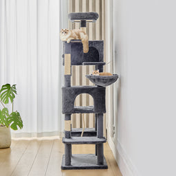 Cat Tree Tower 66 Inch Large Multi Level Cat Climbing Tower with Condo Natural Sisal Scratching Posts Pet House for Indoor