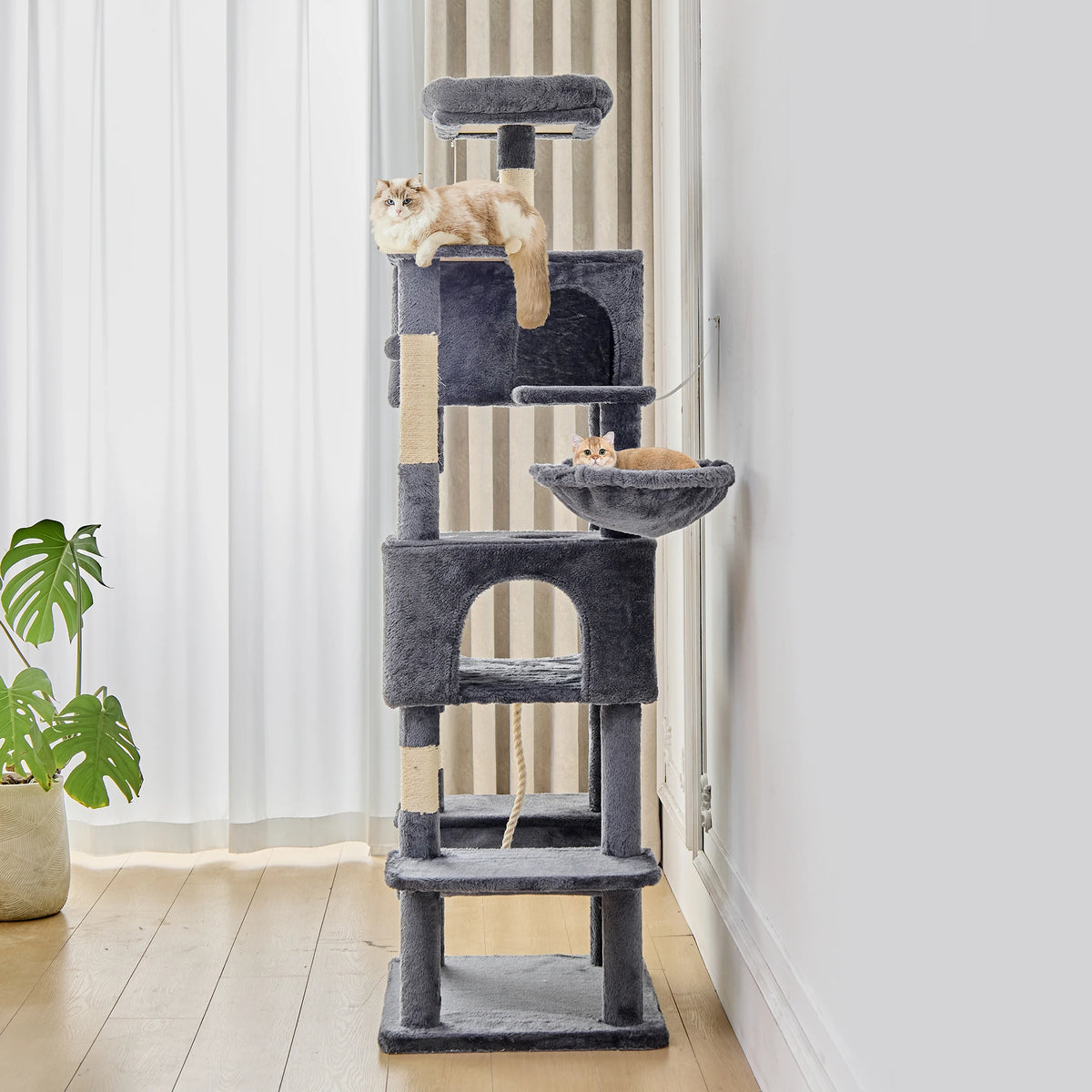 Cat Tree Tower 66 Inch Large Multi Level Cat Climbing Tower with Condo Natural Sisal Scratching Posts Pet House for Indoor