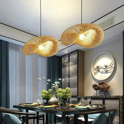 Bamboo Hand Weaving Pendant Lights 36Cm Hanging LED Ceiling Lamp Chandelier Fixture Rattan Hand Craft Woven Home Bedroom Decor
