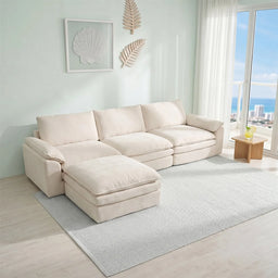Summer Fresh Cream Style Modular Block Sofa, No Assembly Required, Deep Seat Cloud Sofa for Family Theater Room, Breathable Skin-Friendly Fabric Chaise Lounge, Detachable Washable Lazy Cloud Couch for Large Living Room, Multi-Functional Furniture for Apar