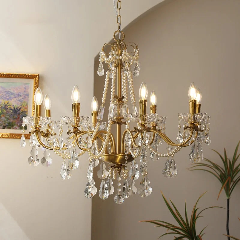 French Luxury Candle Chandelier Foyer Lustre K9 Crystal Pendant Lights French Candle Droplight Home Decor Led Lamparas Lamp