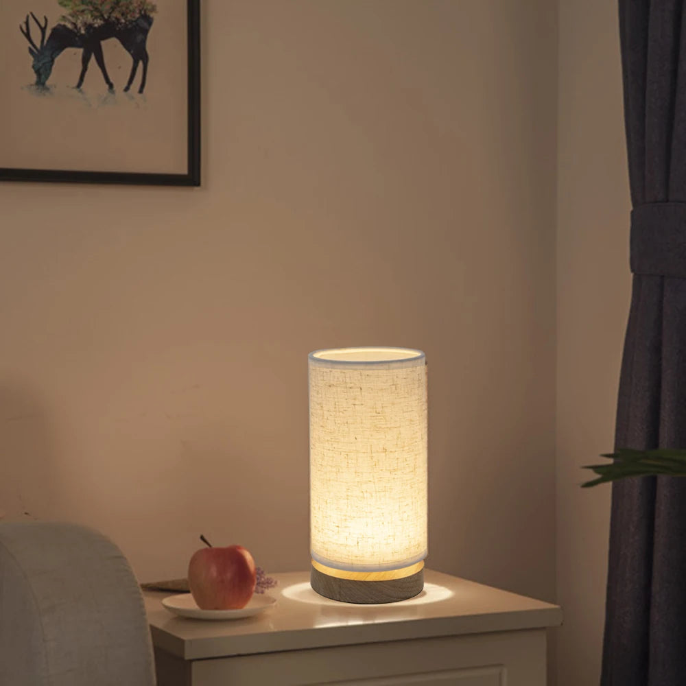 Solid Wood LED Table Lamp, Grey Linen Shade