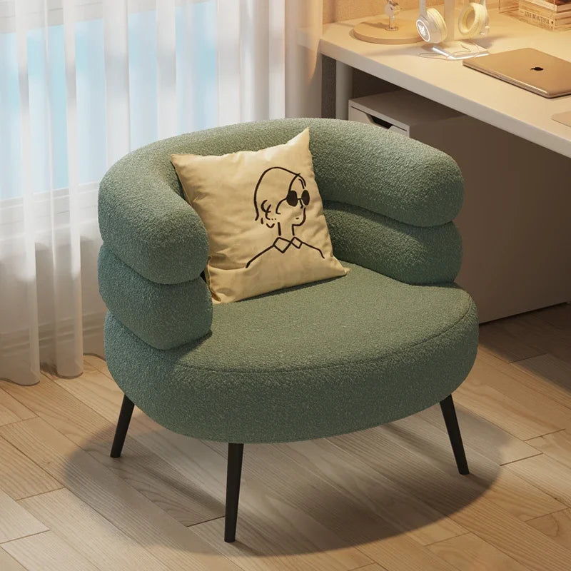 Lambswool BOBO Armchair Embracing Backrest Sofa Chair Retro Wave Lounge Chair Comfortable Bedroom Vanity Chair