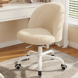 Height Adjustable Vanity Chair with Wheels Cute Makeup Desk Chair Soft Lumbar Support for Small Space Bedroom Home Office
