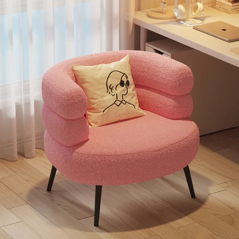 Lambswool BOBO Armchair Embracing Backrest Sofa Chair Retro Wave Lounge Chair Comfortable Bedroom Vanity Chair