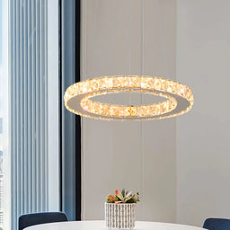 Modern Led Pendant Light Luxury Crystal Rings Dimmable Chandelier Hanging Lustre Ceiling Lamp Living Dining Room Decor Fixture