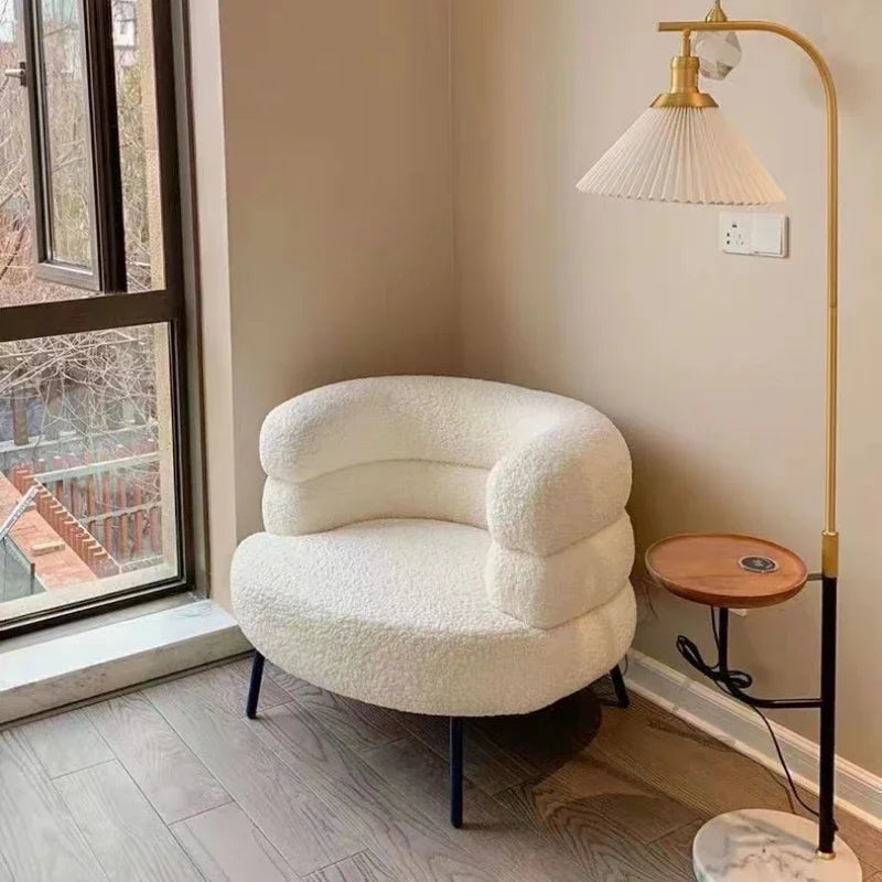 Lambswool BOBO Armchair Embracing Backrest Sofa Chair Retro Wave Lounge Chair Comfortable Bedroom Vanity Chair