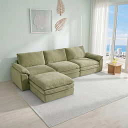 Summer Fresh Cream Style Modular Block Sofa, No Assembly Required, Deep Seat Cloud Sofa for Family Theater Room, Breathable Skin-Friendly Fabric Chaise Lounge, Detachable Washable Lazy Cloud Couch for Large Living Room, Multi-Functional Furniture for Apar