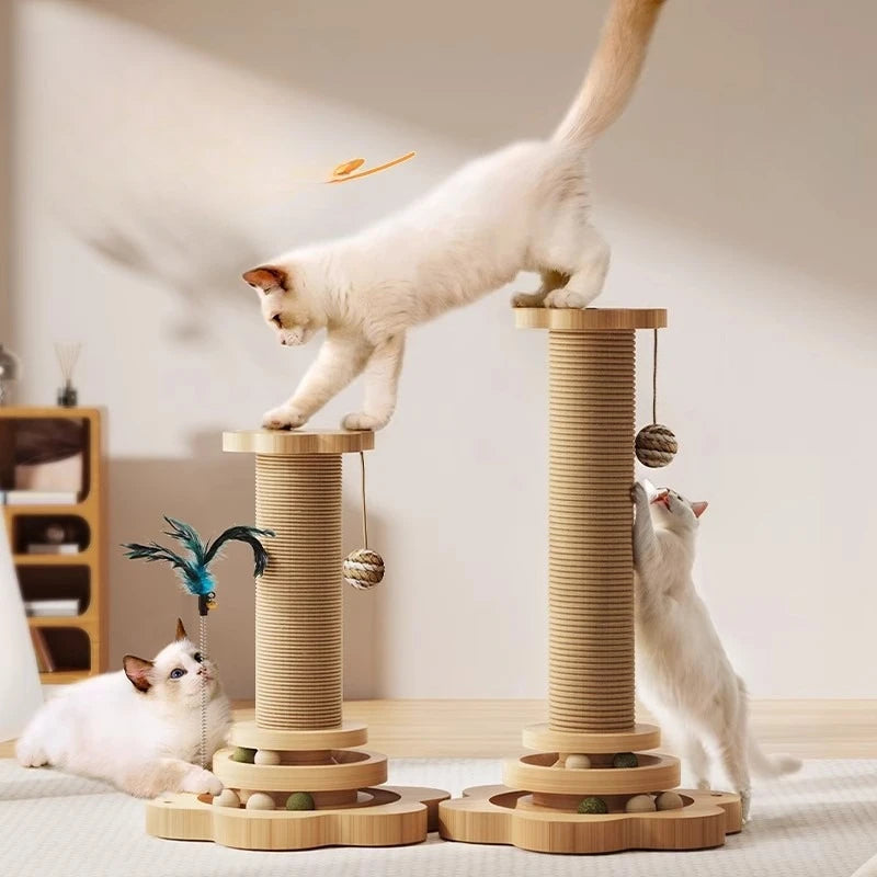 Wooden Cat Tree with Sisal Scratcher Board Vertical Scratching Post All-In-One Durable & Litter-Free Cat Toy Pet Supplies