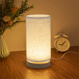 Solid Wood LED Table Lamp, Grey Linen Shade