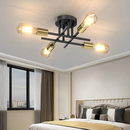 Black Sputnik semi flush mount ceiling light in a bedroom