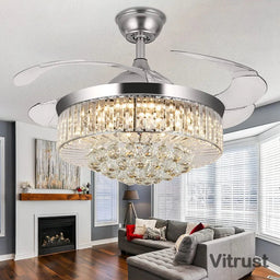 42-Inch Crystal Fandelier with Remote
