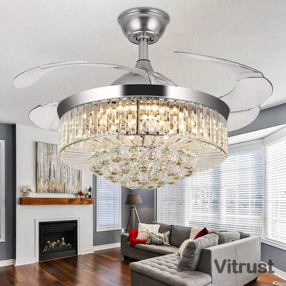 42-Inch Crystal Fandelier with Remote