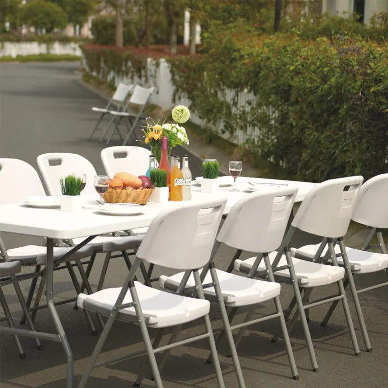White Outdoor Rectangular Plastic Folding Table Portable Folding Garden White Plastic Chair Foldable Table Portable Table Mesa