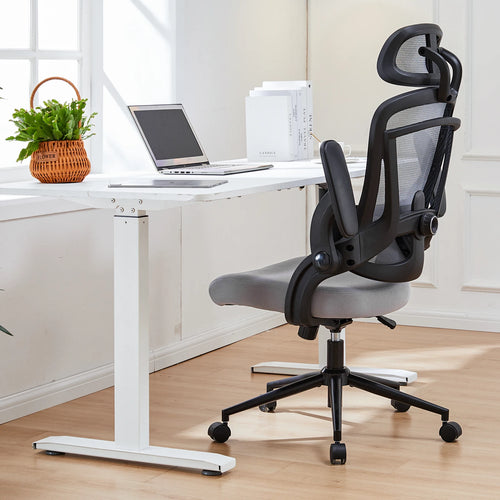 Ergonomic Mesh Adjustable Lumbar Support Office Chair 120°Tilt High Back Comfortable Computer Chair with Soft Flip up Arms
