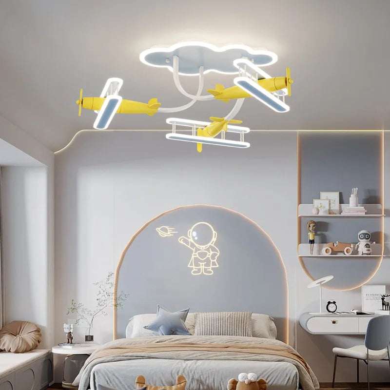 Airplane Lamps Cartoon Plane Chandelier Light for Children'S Room Bedroom Boy Girl Nursery School Ceiling Lamp Remote Control