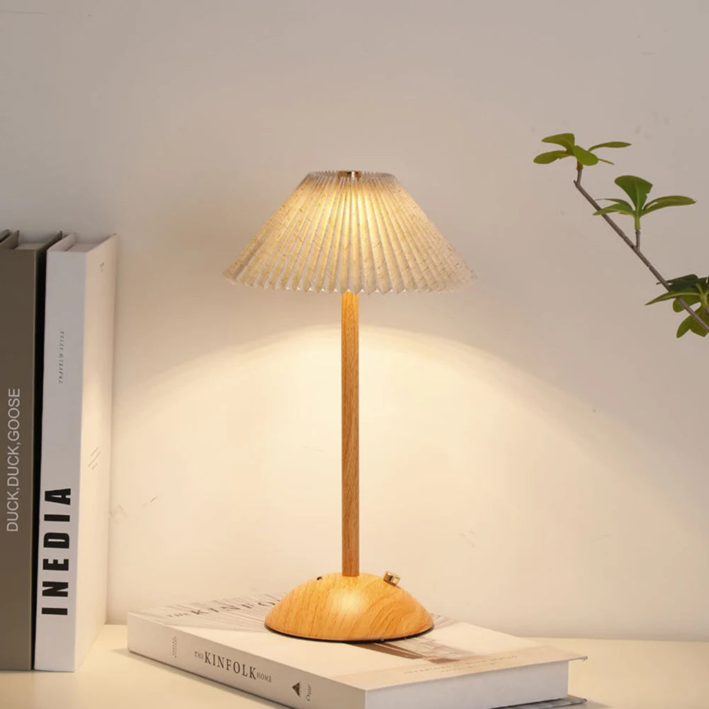 Cordless Wood Base Touch Desk Lamp