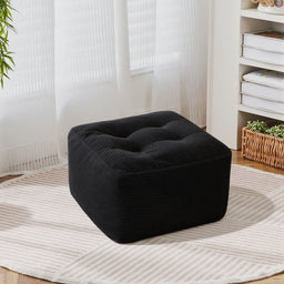 Black Corduroy Square Ottoman Footstool