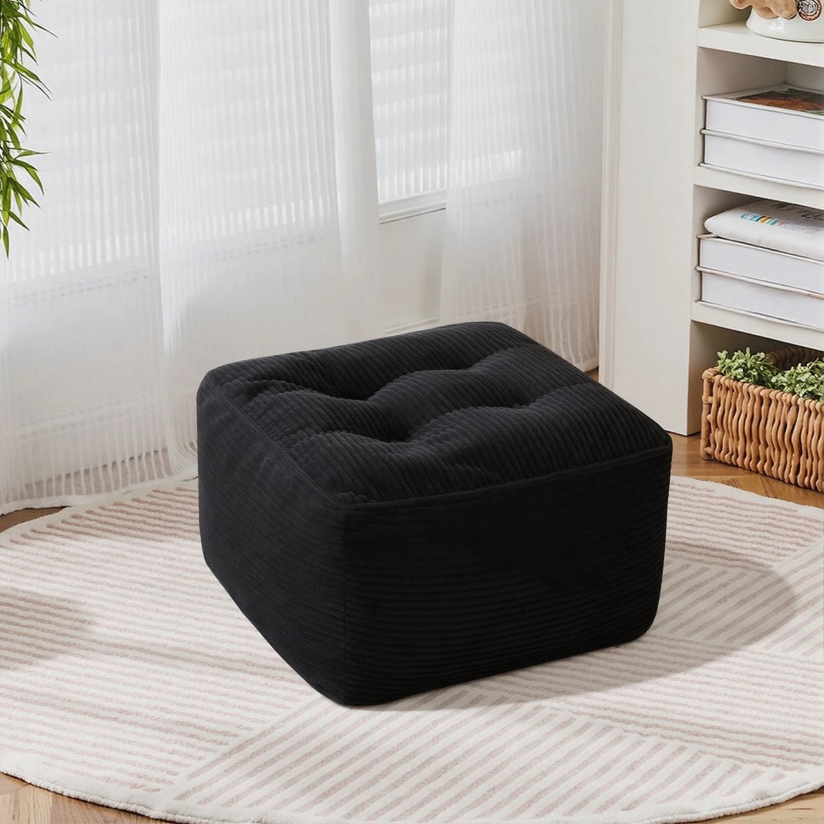 Black Corduroy Square Ottoman Footstool