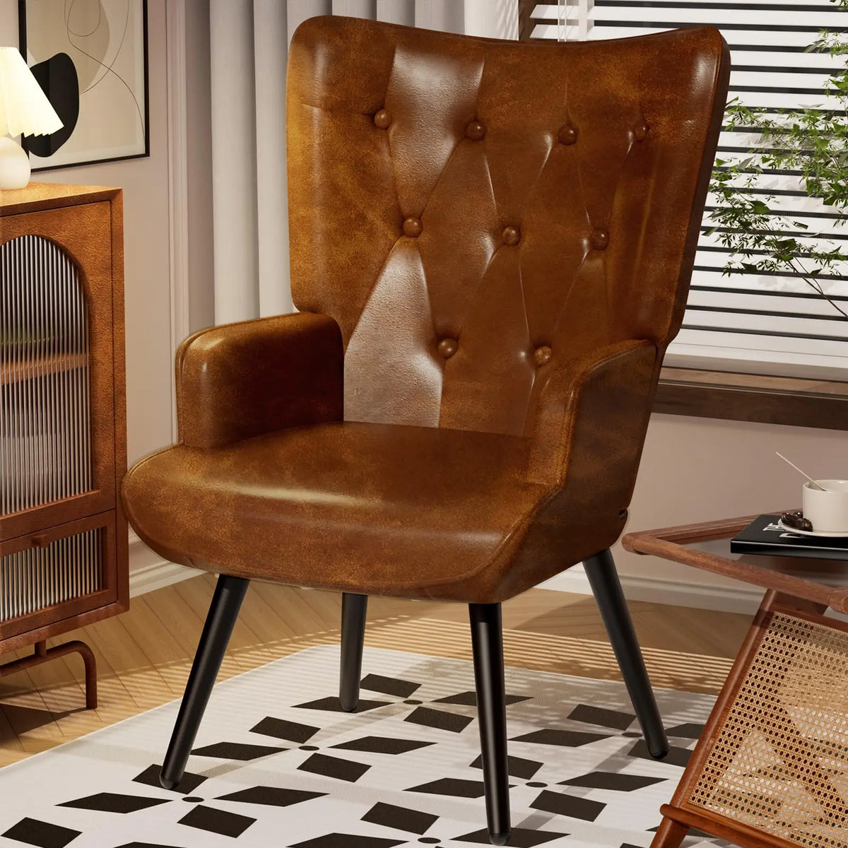 PU Leather Wingback Accent Chair in living room