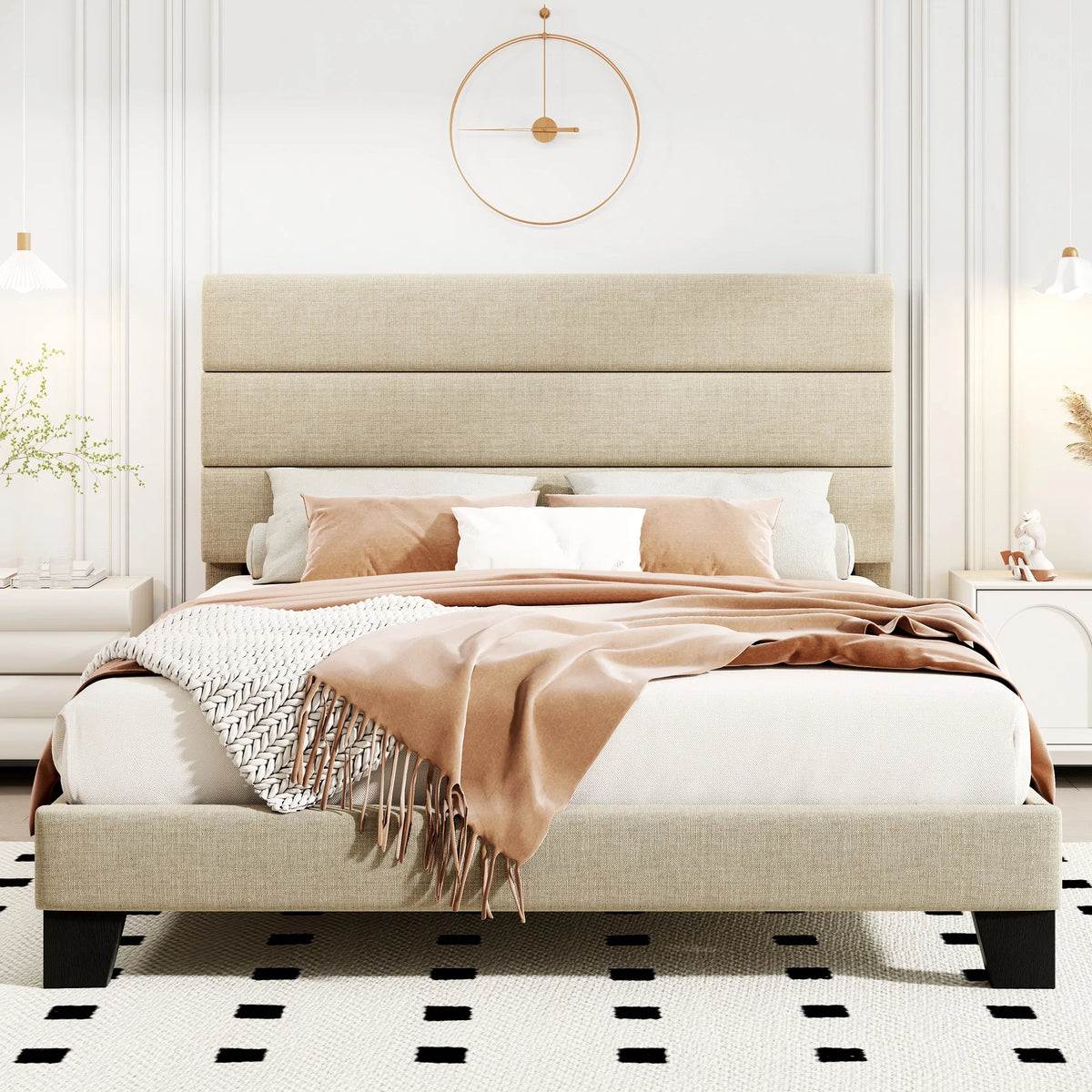 Linen Upholstered Platform Bed Frame