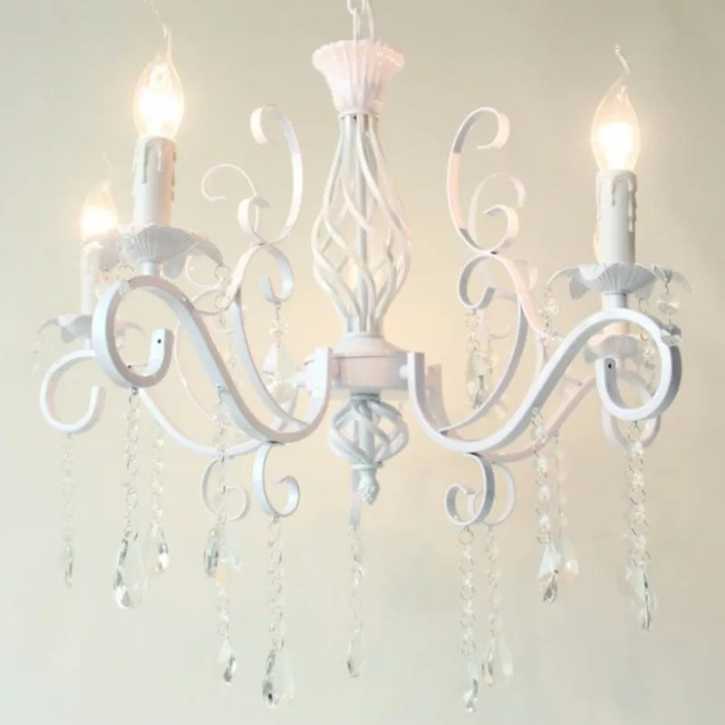 Vintage White Wrought Iron Candle Chandelier