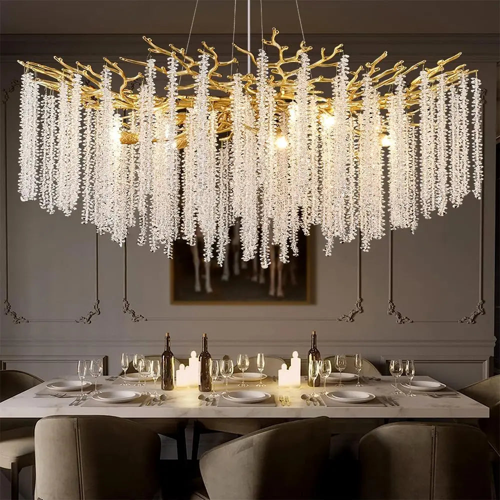 Round Gold Crystal Branch Chandelier