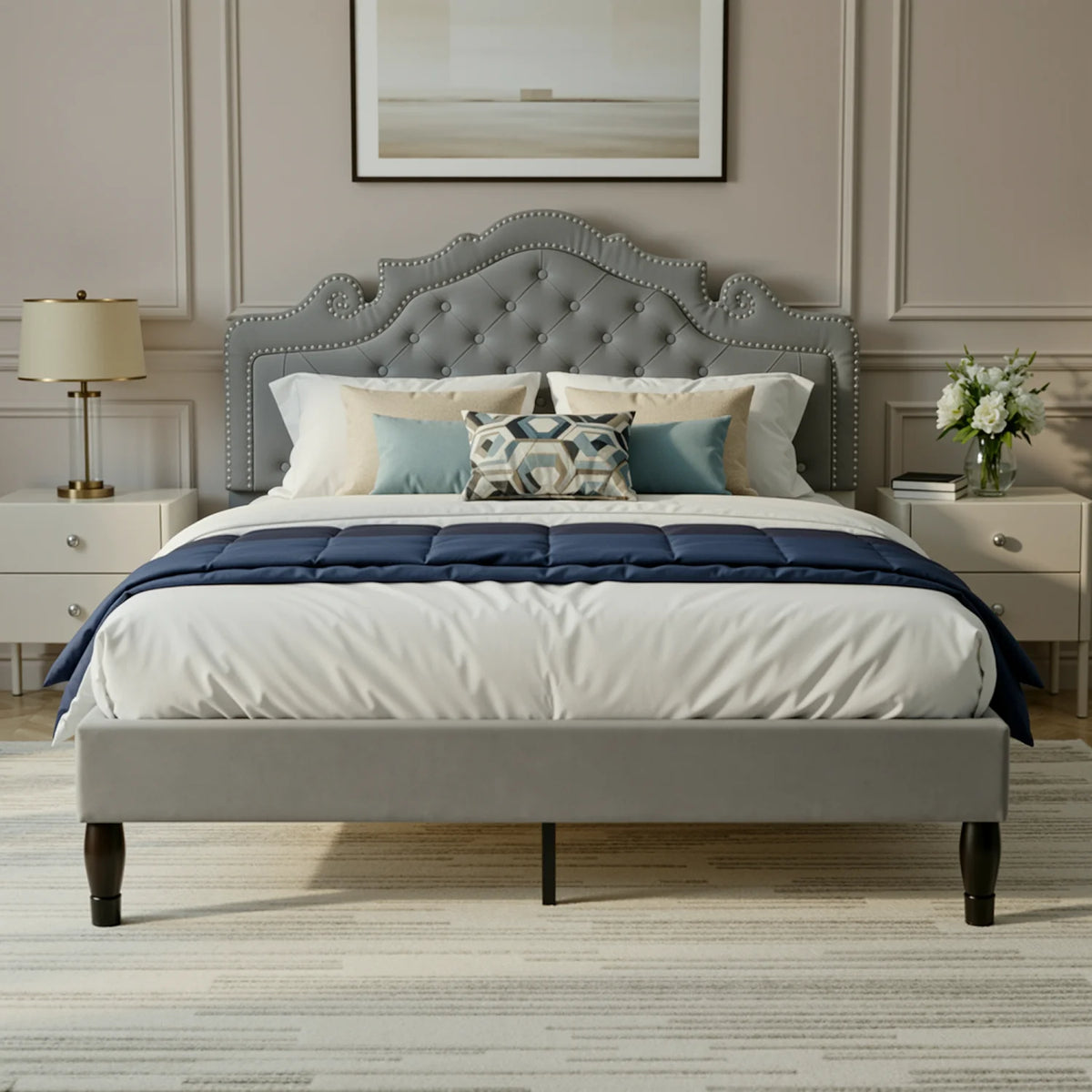 Velvet Tiara Headboard Platform Bed