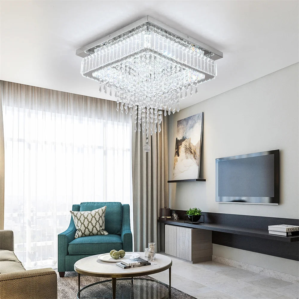Square Crystal LED Flush Mount Light
