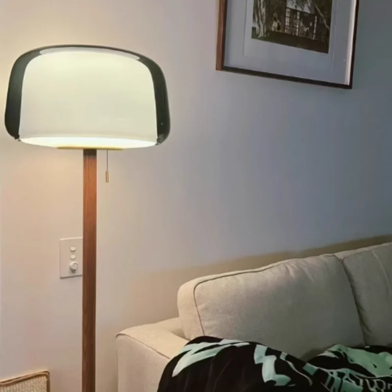 Modern Glass & Wood Floor Lamp