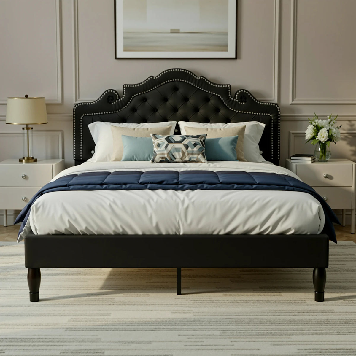 Velvet Tiara Headboard Platform Bed