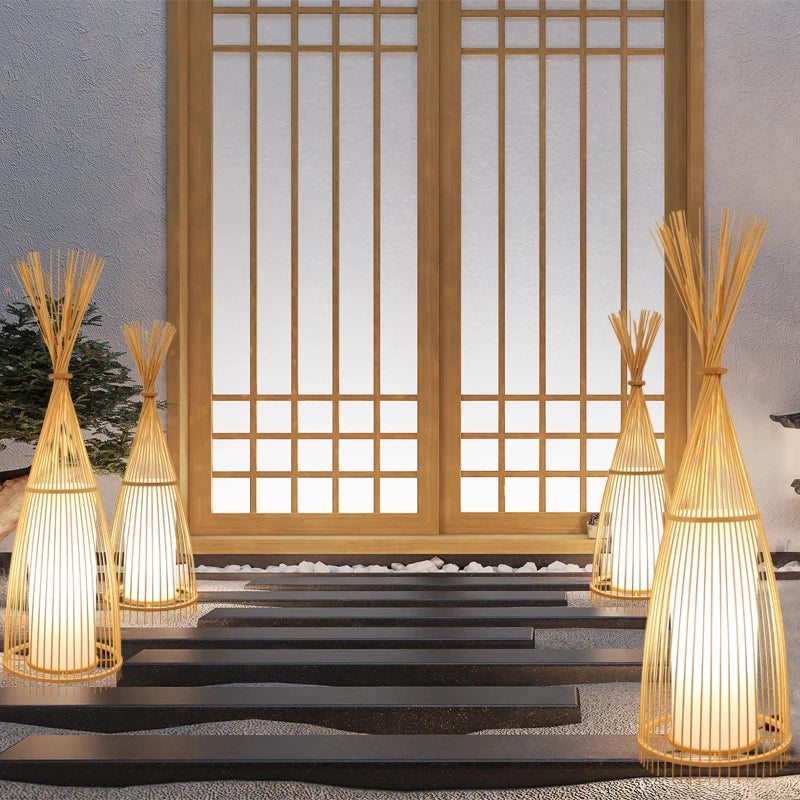 Japanese Bamboo Zen Fishing Floor Lamp