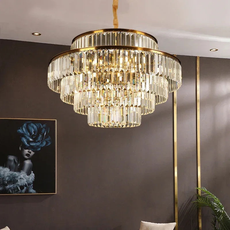 Gold Crystal 4-Light Round Chandelier