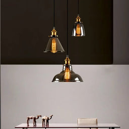Vintage Amber Smoky Glass Pendant Light