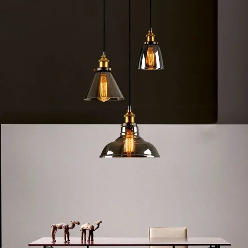 Vintage Amber Smoky Glass Pendant Light