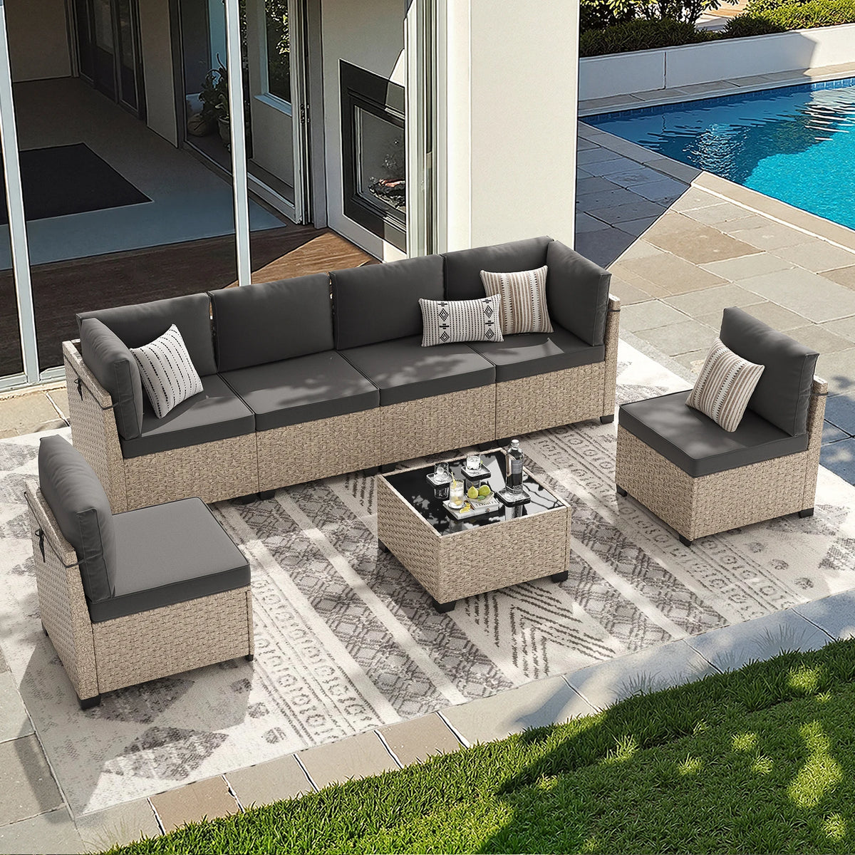 7-Piece Rattan Patio Sectional Sofa Set