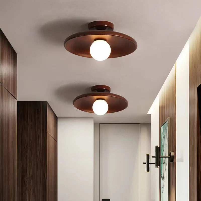 Walnut Wood Round G9 Ceiling Light